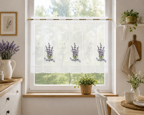 nach Maß Scheibengardine Lavendel Höhe 45/60cm Bistro Panneau lila Jacquard