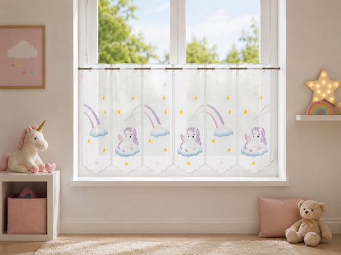 nach Maß Scheibengardine Pegasus Höhe 50cm Bistrogardine Kinderzimmer Einhorn