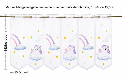 nach Maß Scheibengardine Pegasus Höhe 50cm Bistrogardine Kinderzimmer Einhorn