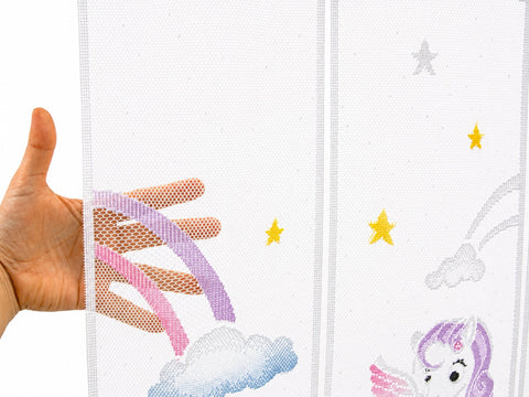 nach Maß Scheibengardine Pegasus Höhe 50cm Bistrogardine Kinderzimmer Einhorn