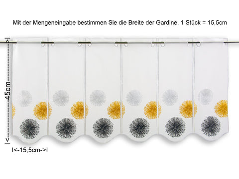 Nach Maß Scheibengardine Rawlins gelb anthrazit bestickt Höhe 45/60cm