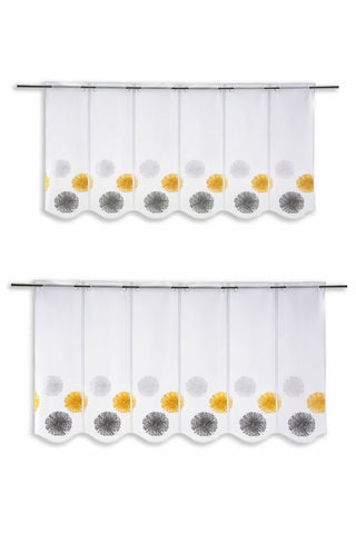Nach Maß Scheibengardine Rawlins gelb anthrazit bestickt Höhe 45/60cm
