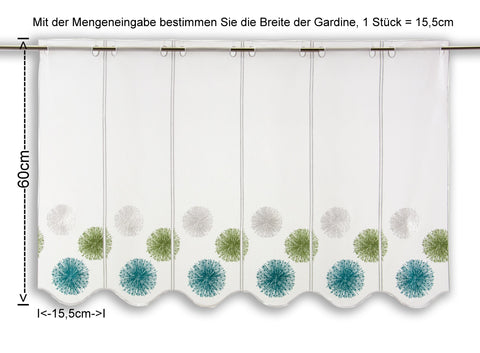Nach Maß Scheibengardine Rawlins blau grün bestickt Höhe 45/60cm