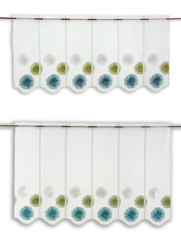 Nach Maß Scheibengardine Rawlins blau grün bestickt Höhe 45/60cm