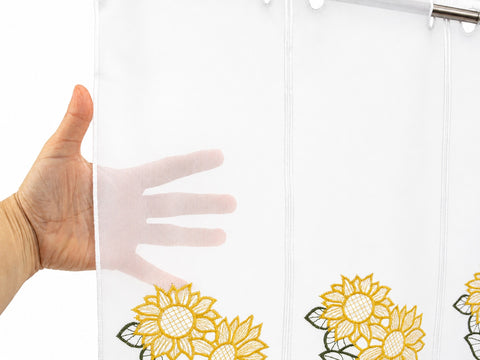 nach Maß Scheibengardine bestickt Sonnenblume Höhe 30/45/60cm Bistrogardine