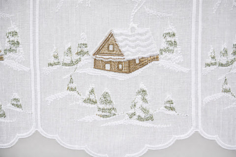 nach Maß Scheibengardine Winterlandschaft Hütte weiß Höhe 45cm