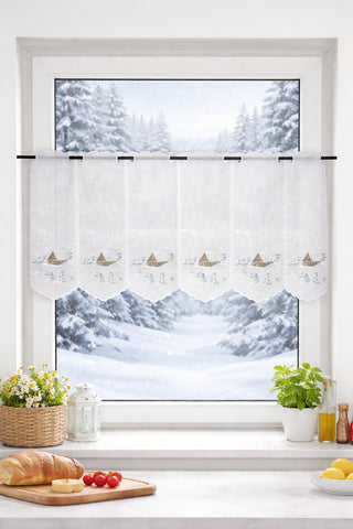 nach Maß Scheibengardine Winterlandschaft Hütte weiß Höhe 45cm