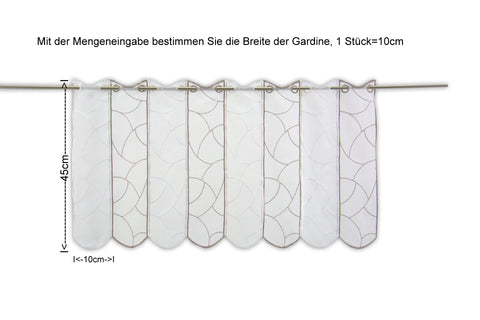 Scheibengardine taupe weiß bestickt Höhe 45/60cm nach Maß