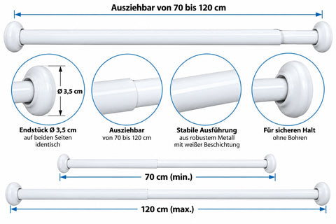 Teleskop - Duschstange 70-120cm weiß