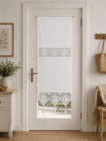 Fenster-Tür-Behang Siebleinen mit Häkeleinsatz Scheibengardine