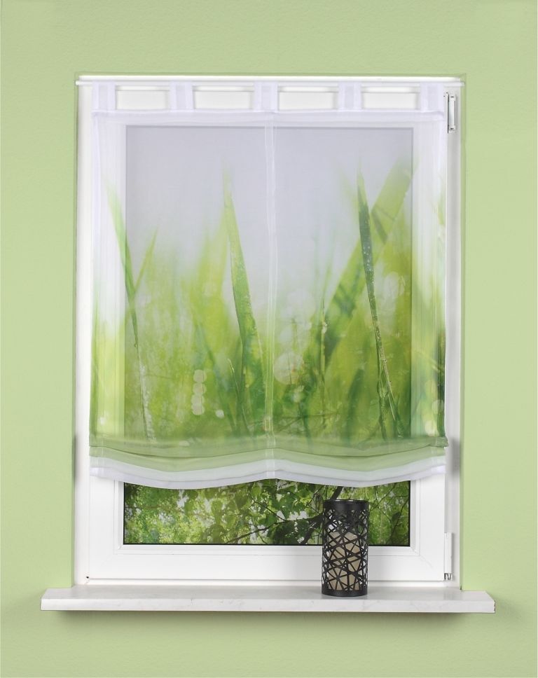 Digitaldruck Schlaufen Raffrollo Plymouth grün BxH 45/60/80/100/120x140cm
