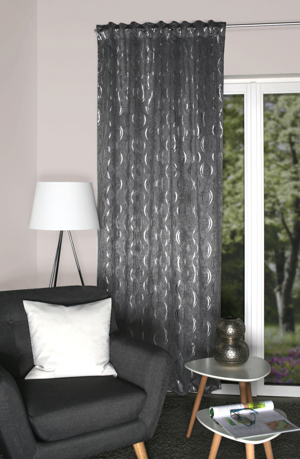 Verdunkelungschal mit Foliendruck grau / silber BxH 140x245cm