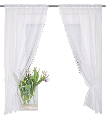 Raffgarnitur aus Batist mit Macraméeborte 2x 75x125cm