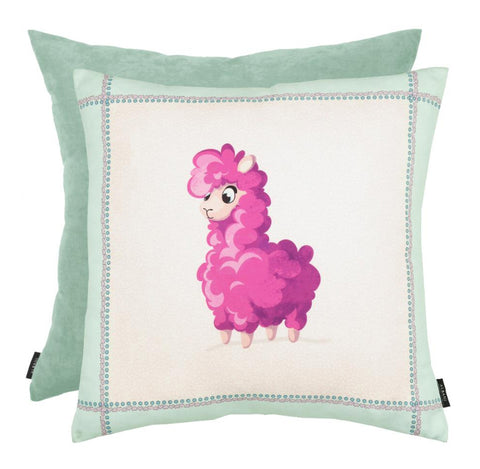 Kissenhülle lockiges Lama samtig kuschelig Reisverschluß 45x45cm pink Mädchen
