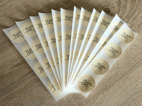 48x hochwertige Etiketten "Made with Love" rund hohe Klebekraft 4cm Aufkleber matt