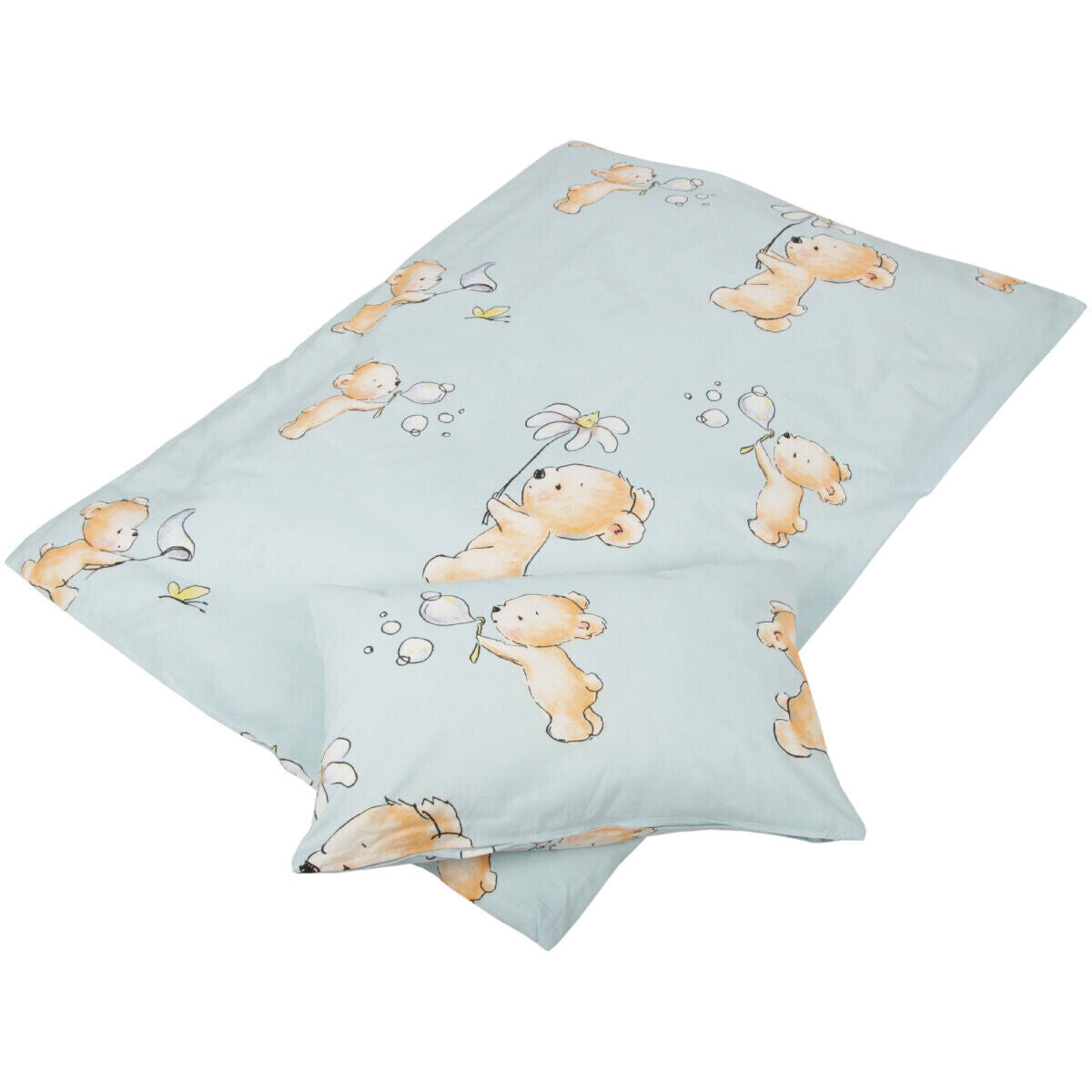 Kinder Bettwäsche 2-tlg 100x135cm/40x60cm Bärchen blau Baumwolle Reißverschluss