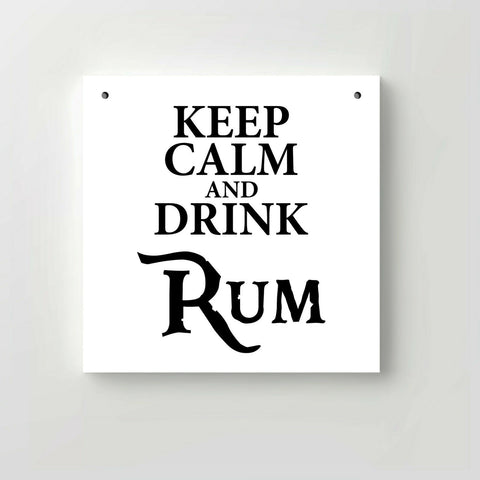 Holzschild "Keep calm and drink Rum" bedruckt 20x20cm Deko