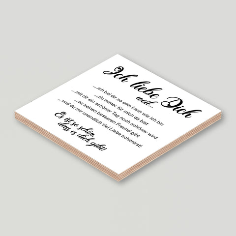 Holzschild "Ich liebe Dich" bedruckt 15x15cm Deko
