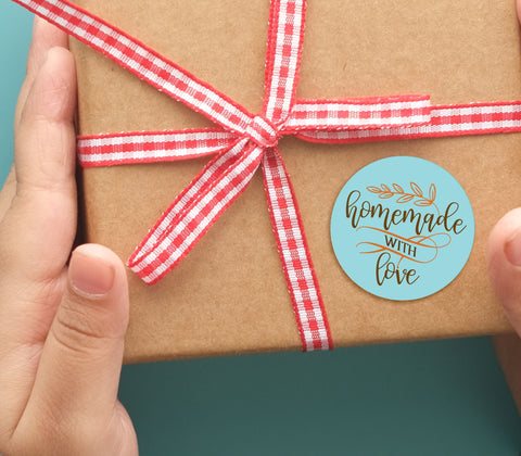 48x hochwertige Etiketten "homemade WITH love" rund hohe Klebekraft 4cm Aufkleber