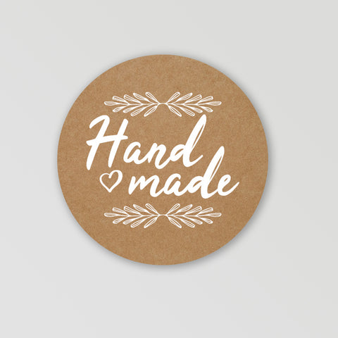 48 Stück hochwertige Etiketten Aufkleber "Hand Made" rund mit hoher Klebekraft 4cm matt