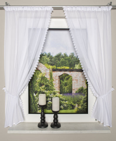Raffgarnitur aus Batist mit Macraméeborte 2x 75x125cm