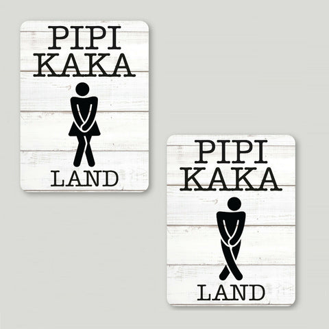 2er Set Alu Dibond Türschild Pipi Kaka Land 12x16cm
